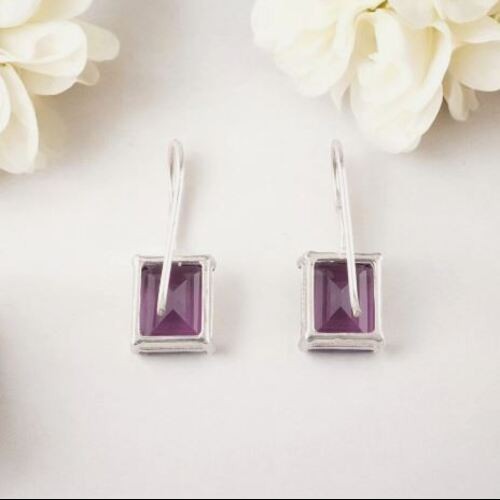 African Amethyst Gemstone 925 Sterling Silver Handmade Jewelry Earrings 1.60″