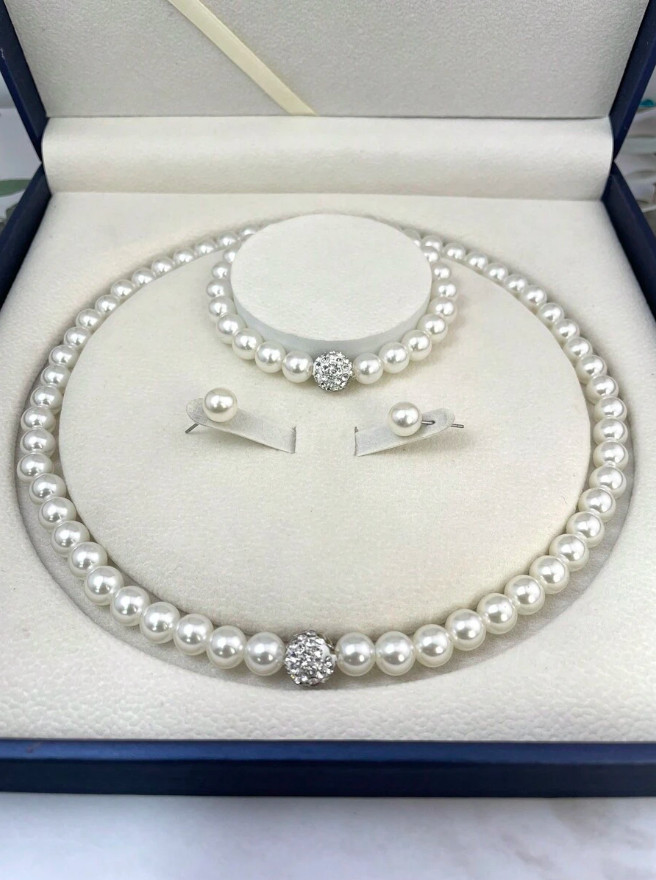 3 Pcs Pearl Jewelry Sets for Women Faux Pearl Necklace Bracelet Earrings Set USA