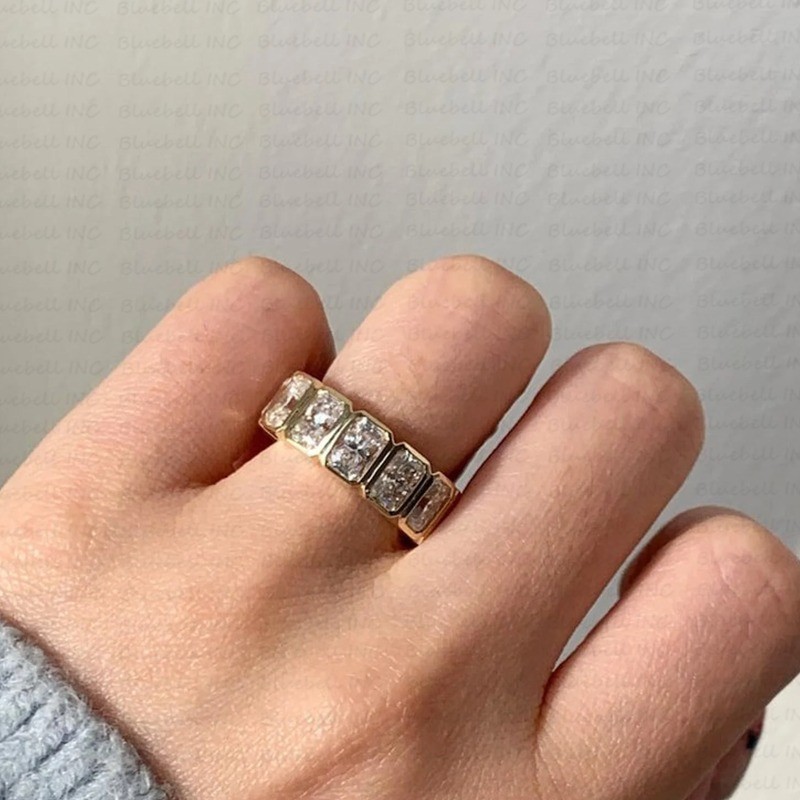 10.00Ctw Radiant Moissanite Full Eternity Wedding Band In 14k Yellow Gold Plated