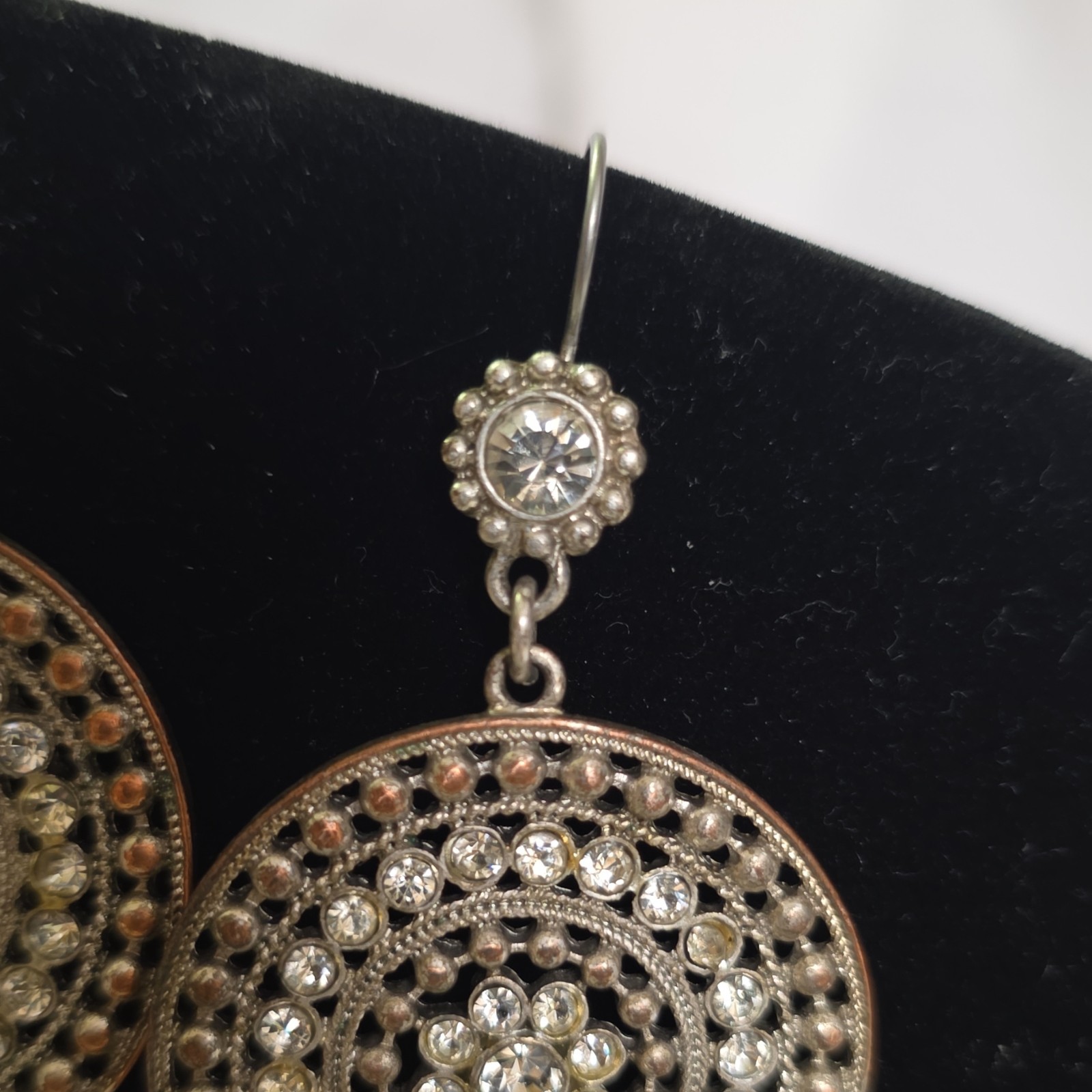 Round White Crystal Rhinestone Dangle Drop Earrings, Silver Tone Hook Closure