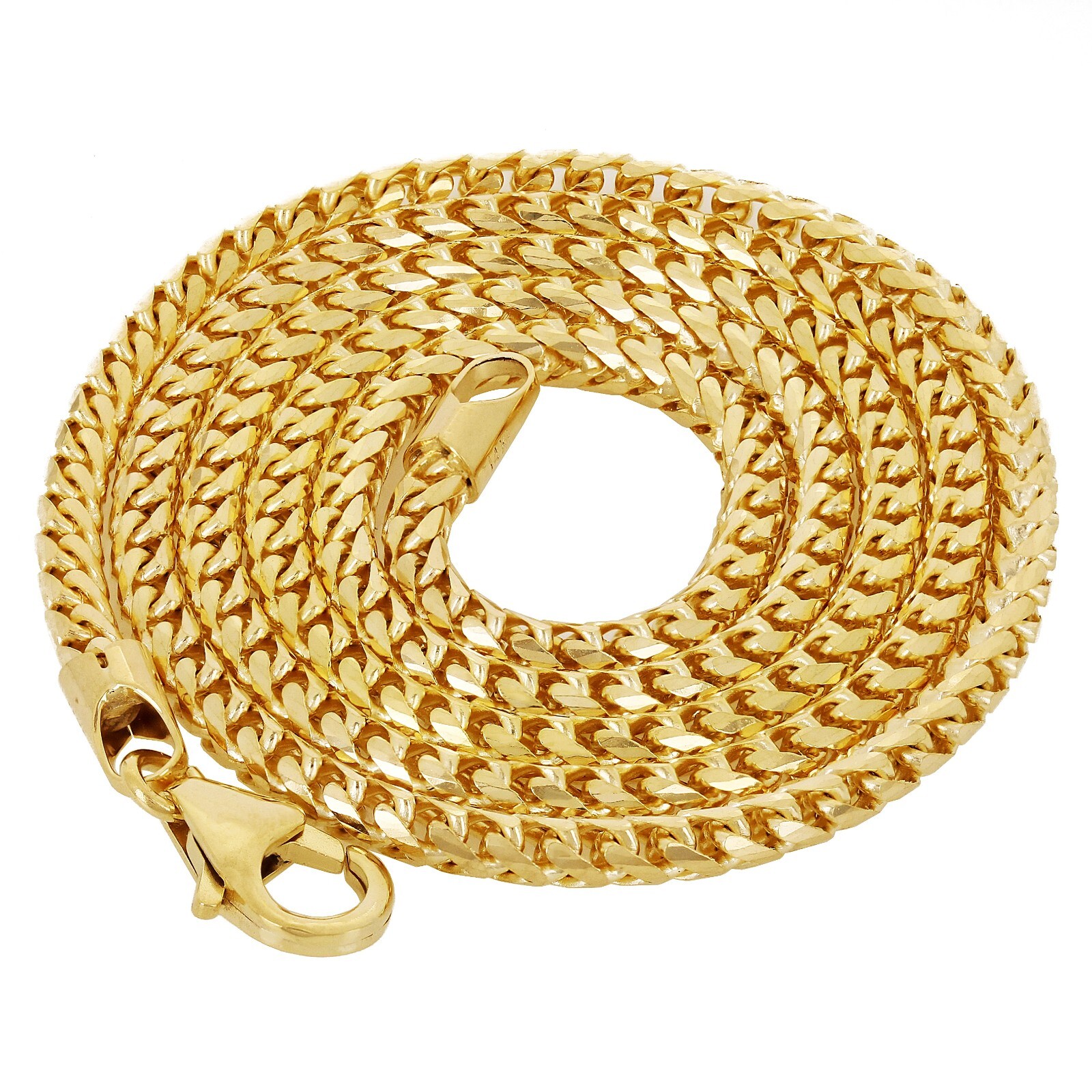 Italian 14k Yellow Gold Solid Diamond Cut Franco Chain Necklace 22″ 2.5mm 19.5g