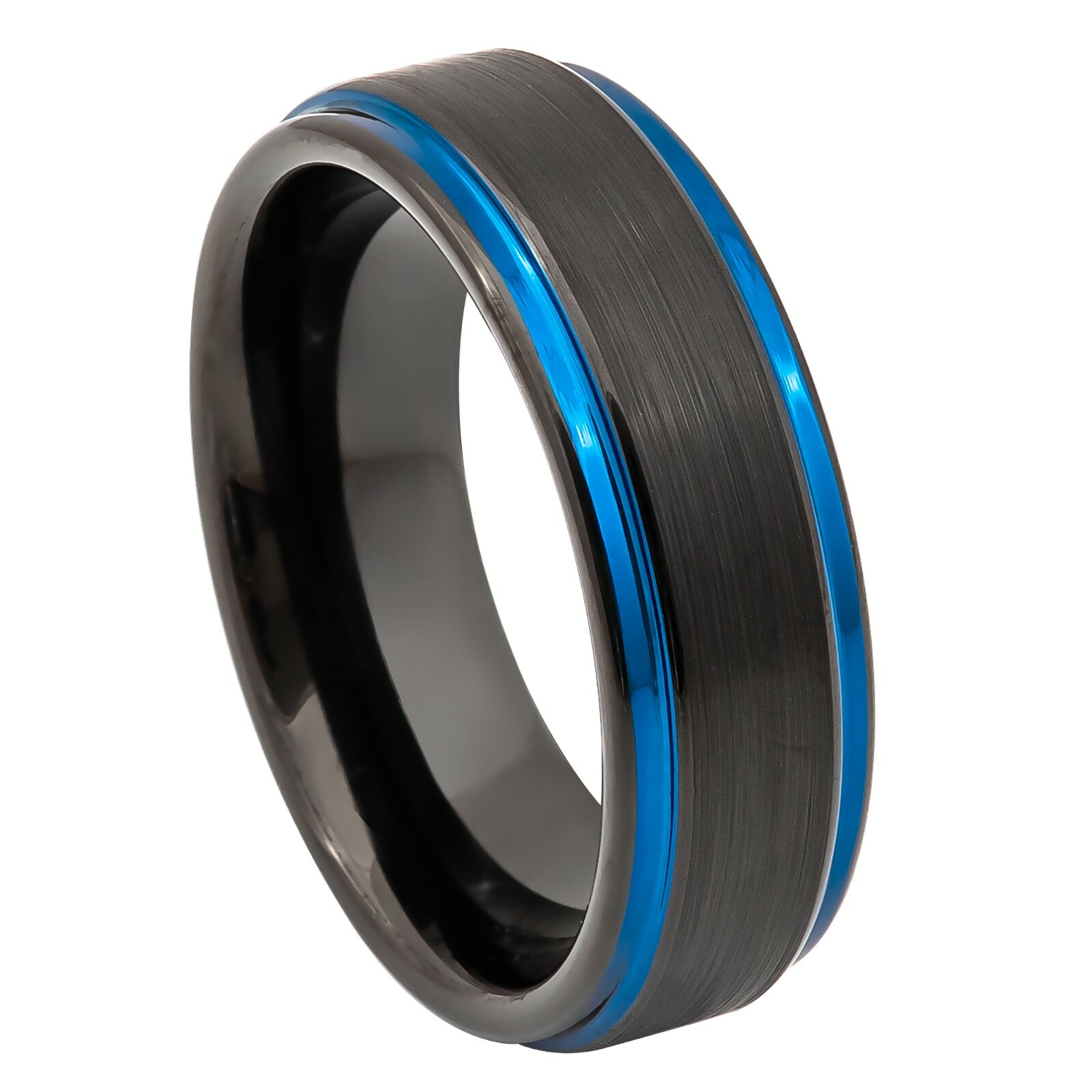 Tungsten Ring Black Ion Plated Center Brushed 8mm Wedding Anniversary Unisex