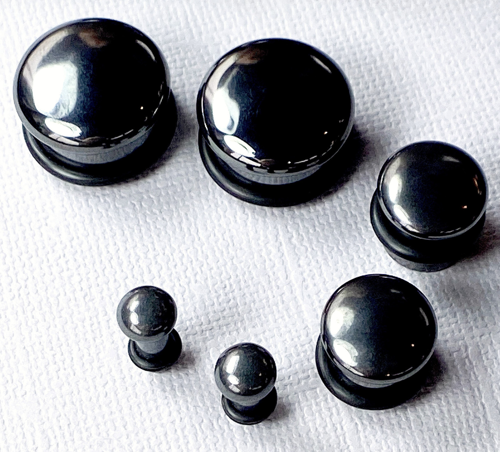 PAIR Single Flare Hematite Stone Plugs Gauges Guages Earlets Body Jewelry
