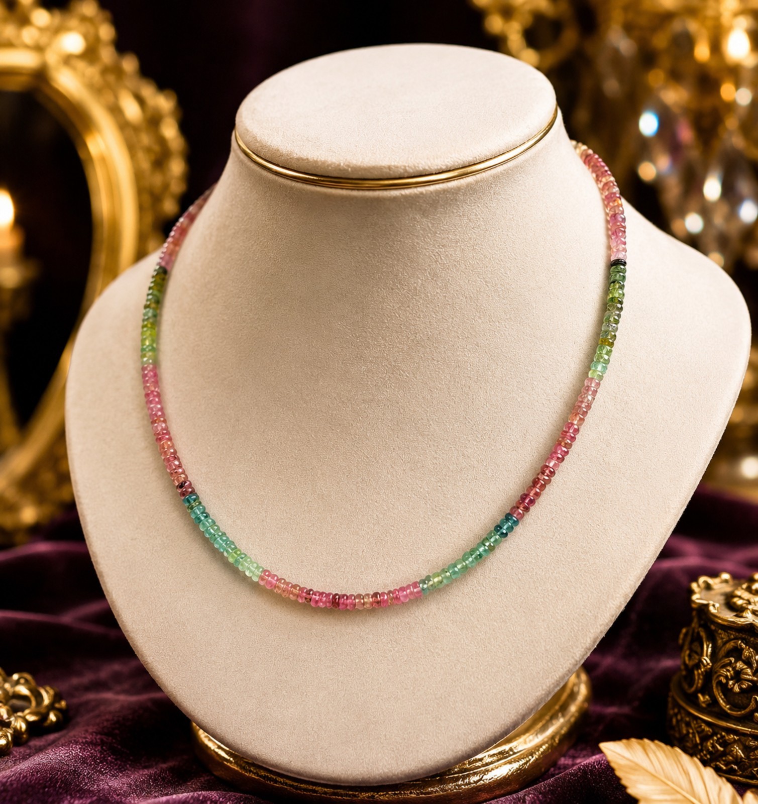 AAA Natural Multi Tourmaline Smooth Necklace, 4-4.5 mm Tourmaline Gemstone Beads