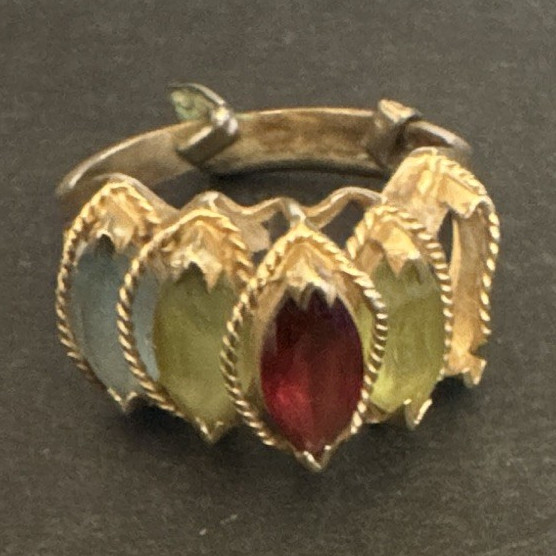 Gold Tone Adjustable Multi-Stone Cocktail Ring, Size 7, Yellow Gold