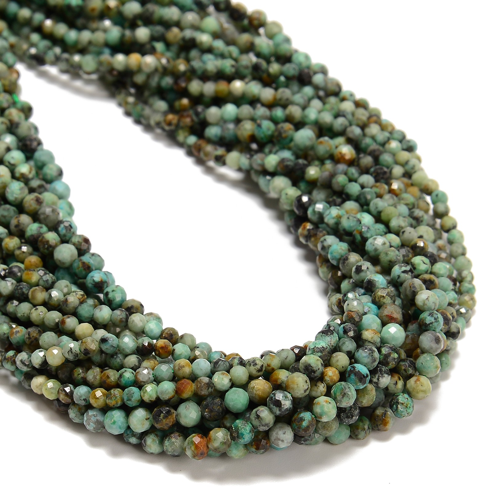African Turquoise Faceted Round Beads 2mm 3mm 4mm 5mm 15.5″ Strand