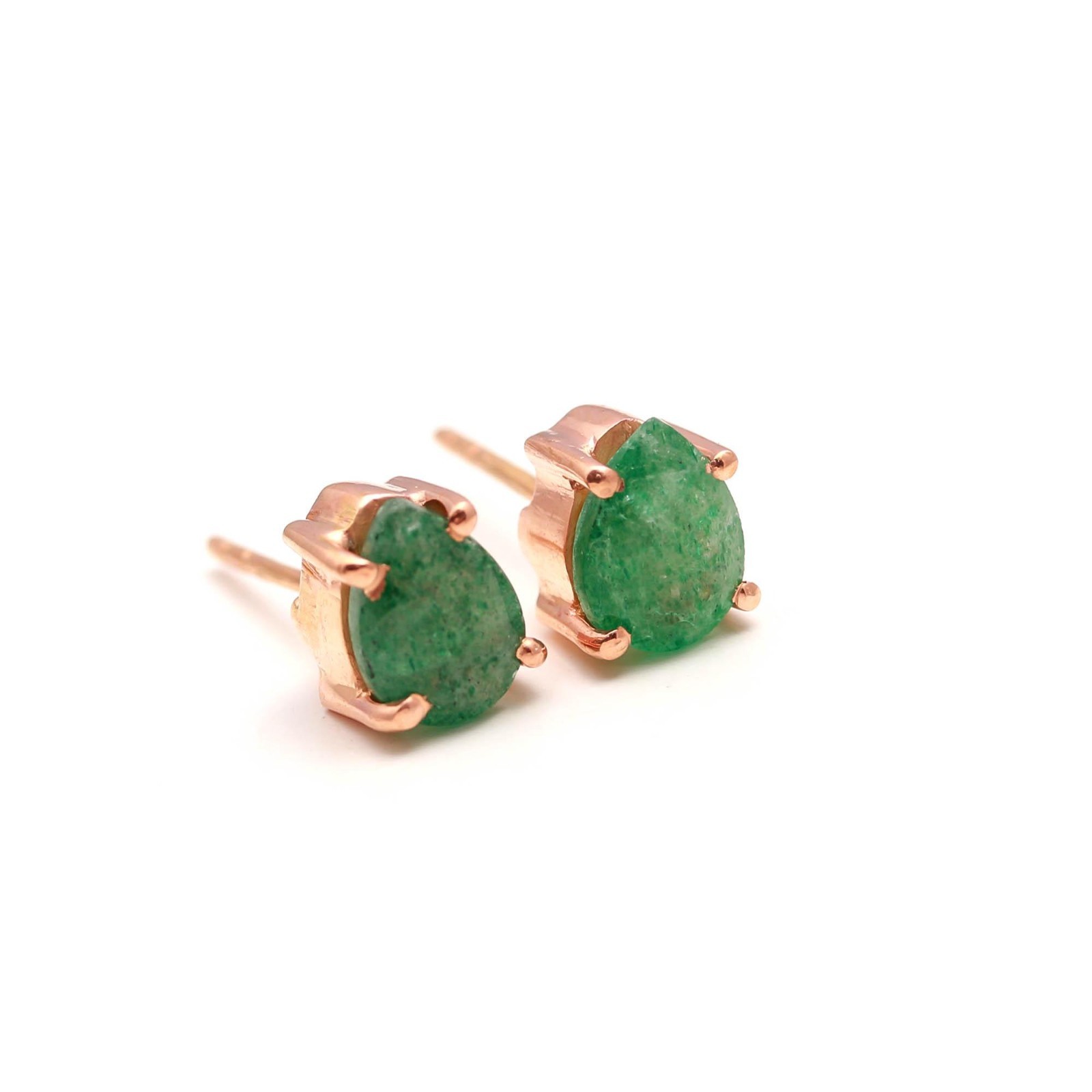 Natural Green Strawberry Pear Stud Earrings Rose Gold Fill Solid silver Jewelry
