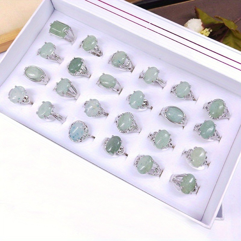24Pcs/Set Nateral Stone Gemstone Ring Wholesale Lot Finger Ring Daily Party Gift