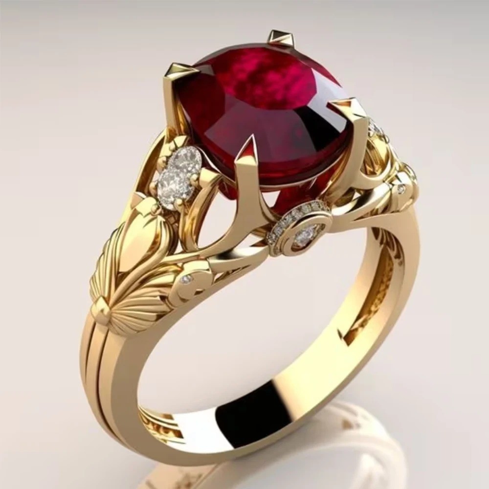 Retro Radiant Cut Ruby Ring Bezel Set Paved CZ stones Valentine’s Gifts