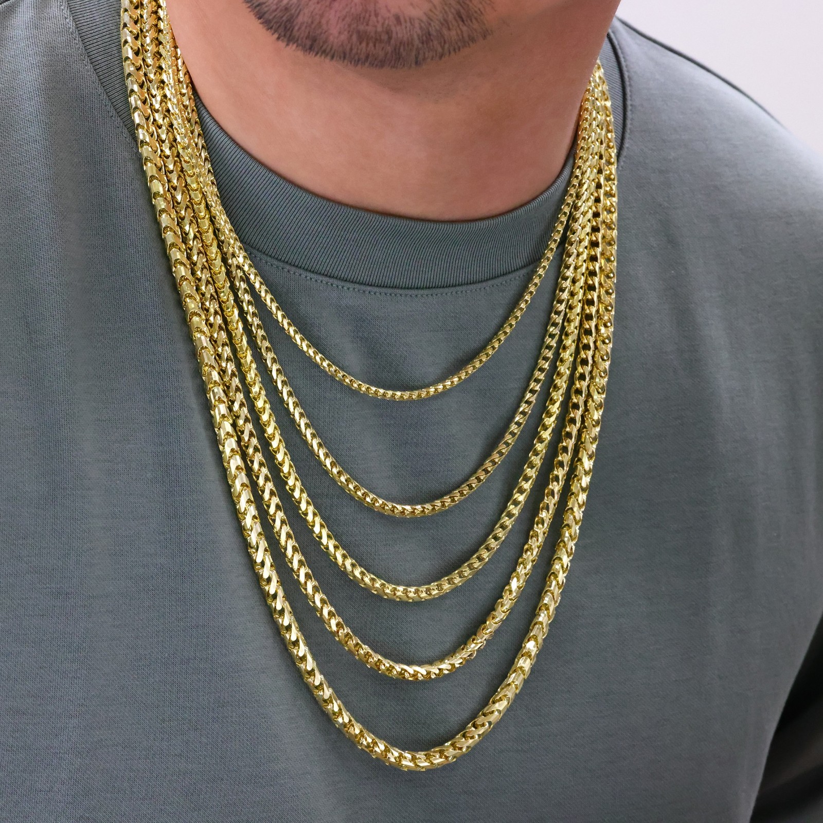 10K Yellow Gold Solid Franco 0.6mm-6mm Diamond Cut Spiga Chain Necklace 16″- 30″