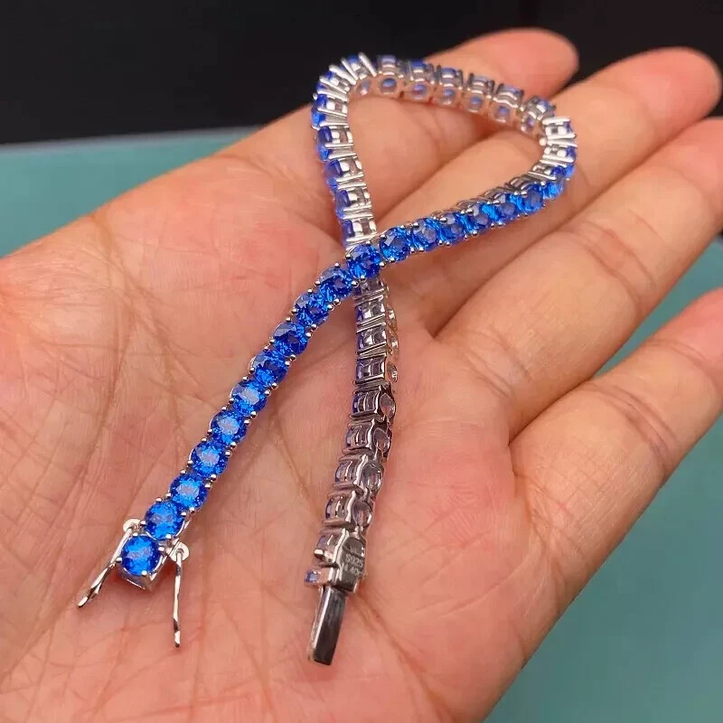 12Ct Round Cut Lab-Created Sapphire 7.5″ Tennis Bracelet 14K White Gold Finish