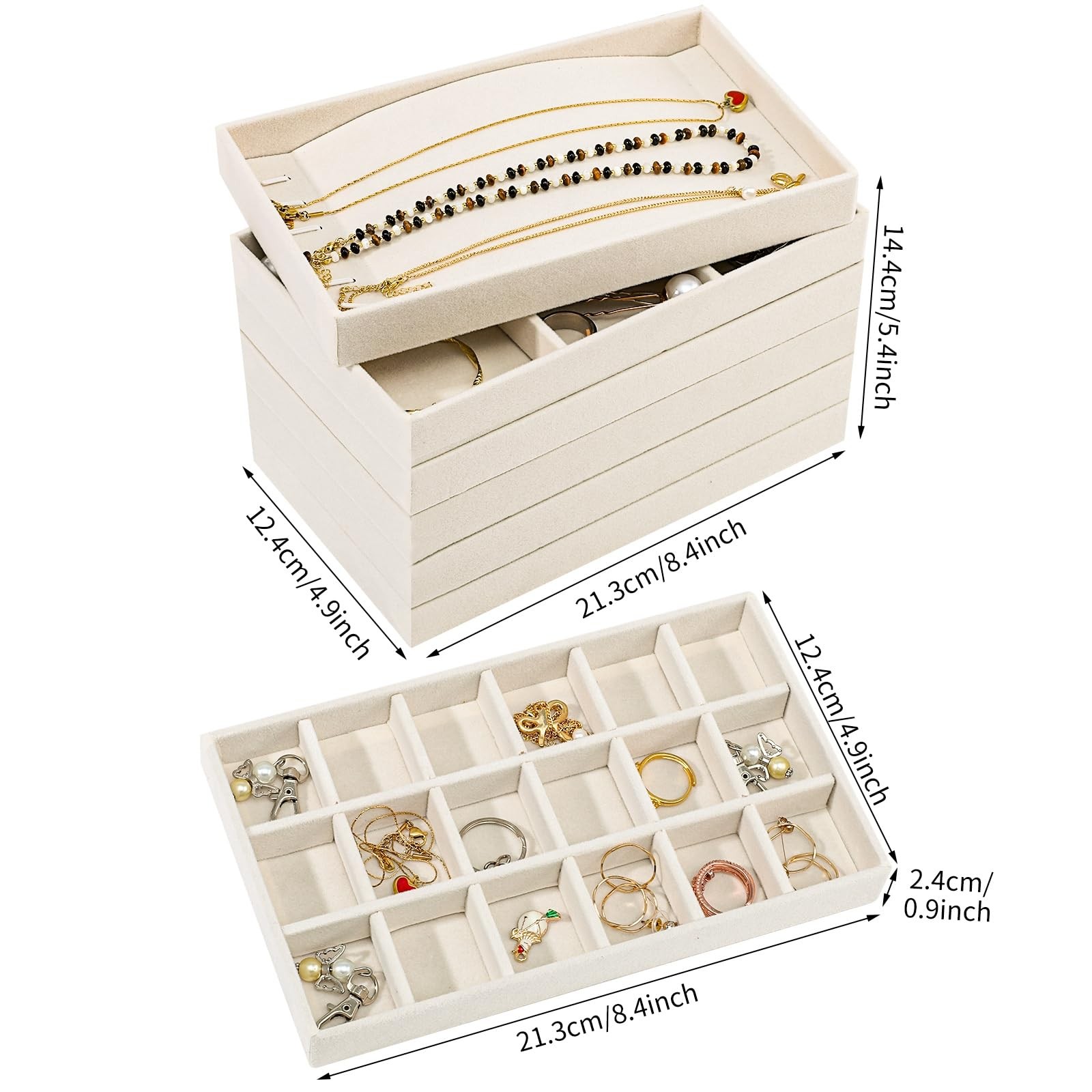Dntorx Stackable Jewelry Organizer Trays, 6 Set of Velvet Jewelry Drawer Inse…