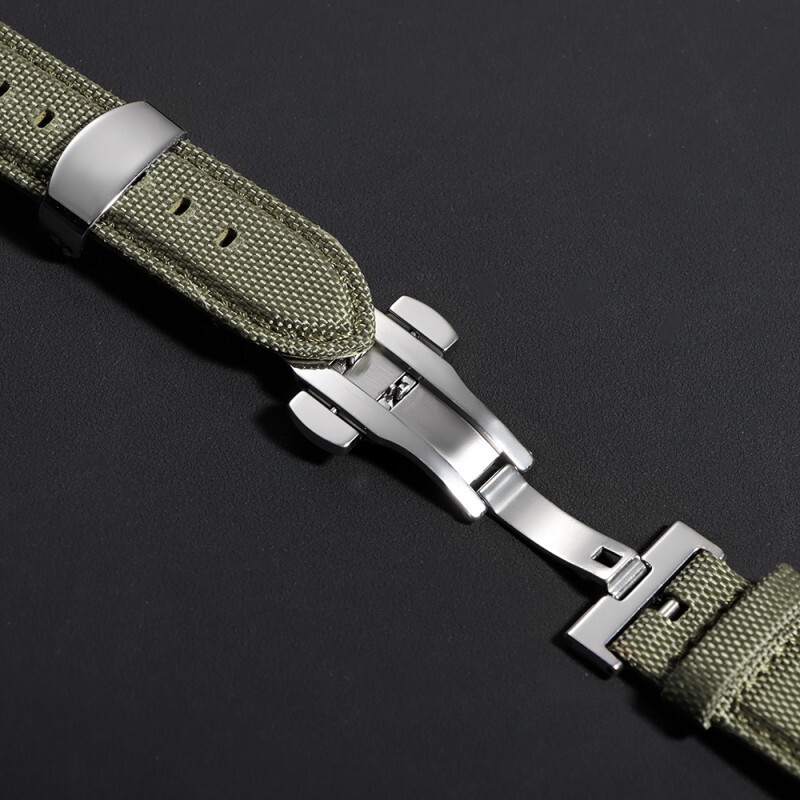 Butterfly Buckle Nylon Leather Watch Strap Canvas Quick Release Wrist Band 20 22