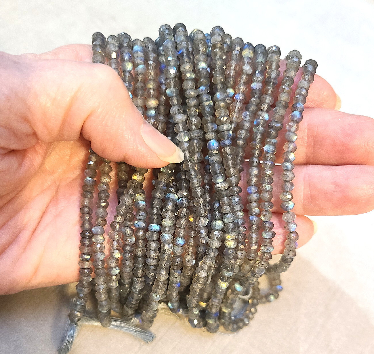 10 Strands Lt. Gray Labradorite Faceted Rondelle Beads 3.7mm-4.2mm 13.5″ Strands