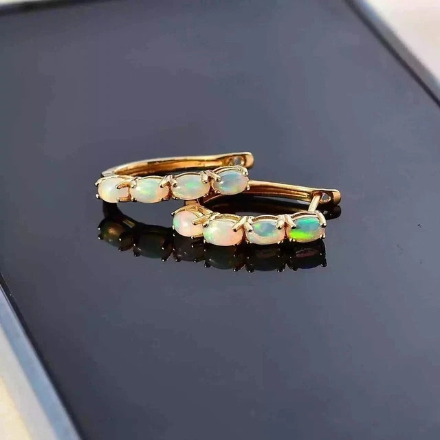 2Ct Oval Cut Lab Created Fire Opal Huggie Hoop Earrings 14k Yellow Gold Plated