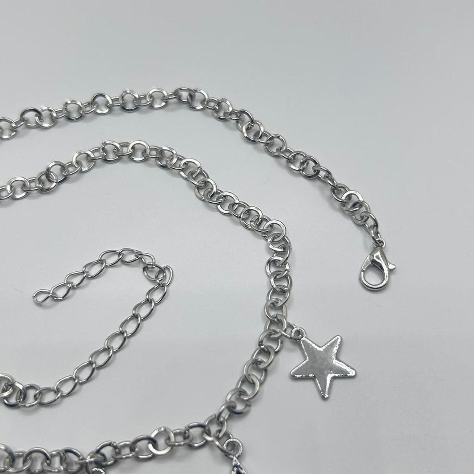 Silver Tone Star Charm Necklace Statement Celestial 19” + Extender