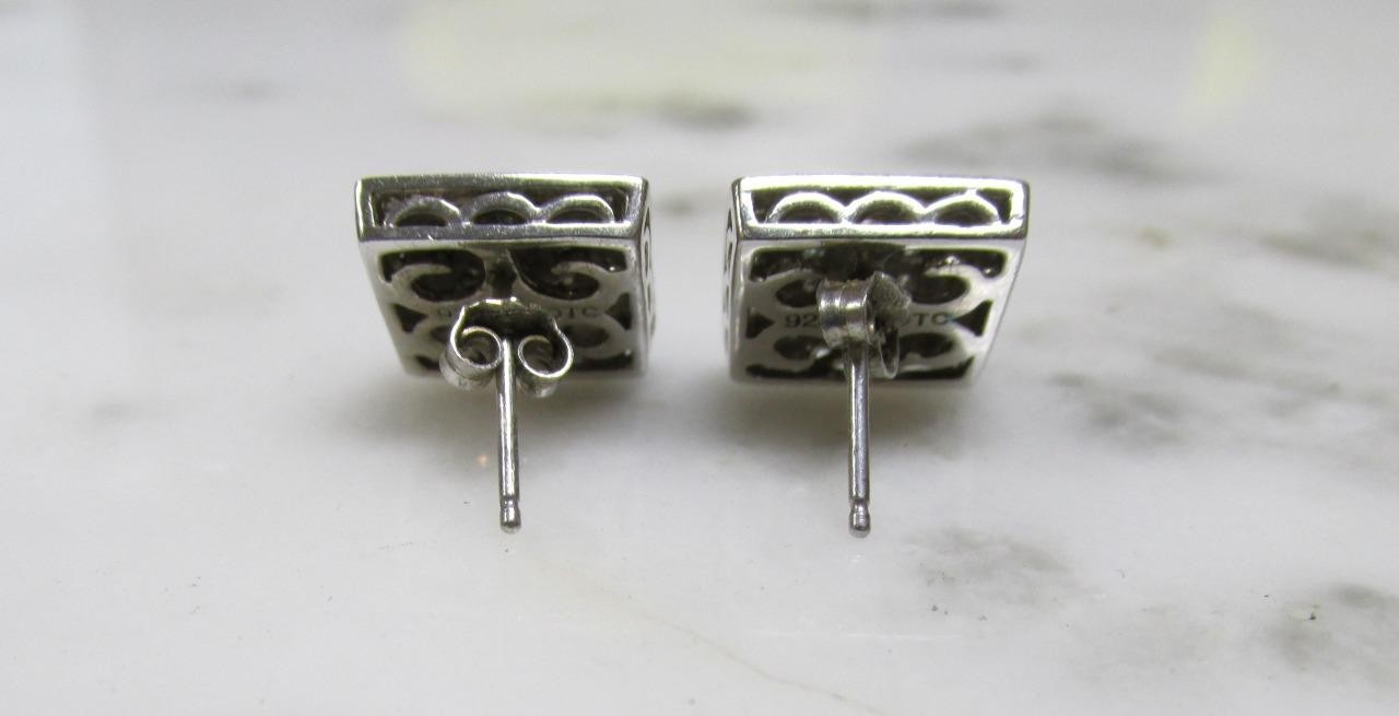 .50ctw Diamond Sterling Silver Square Stud Earrings ~ 4 grams ~ 3-E272