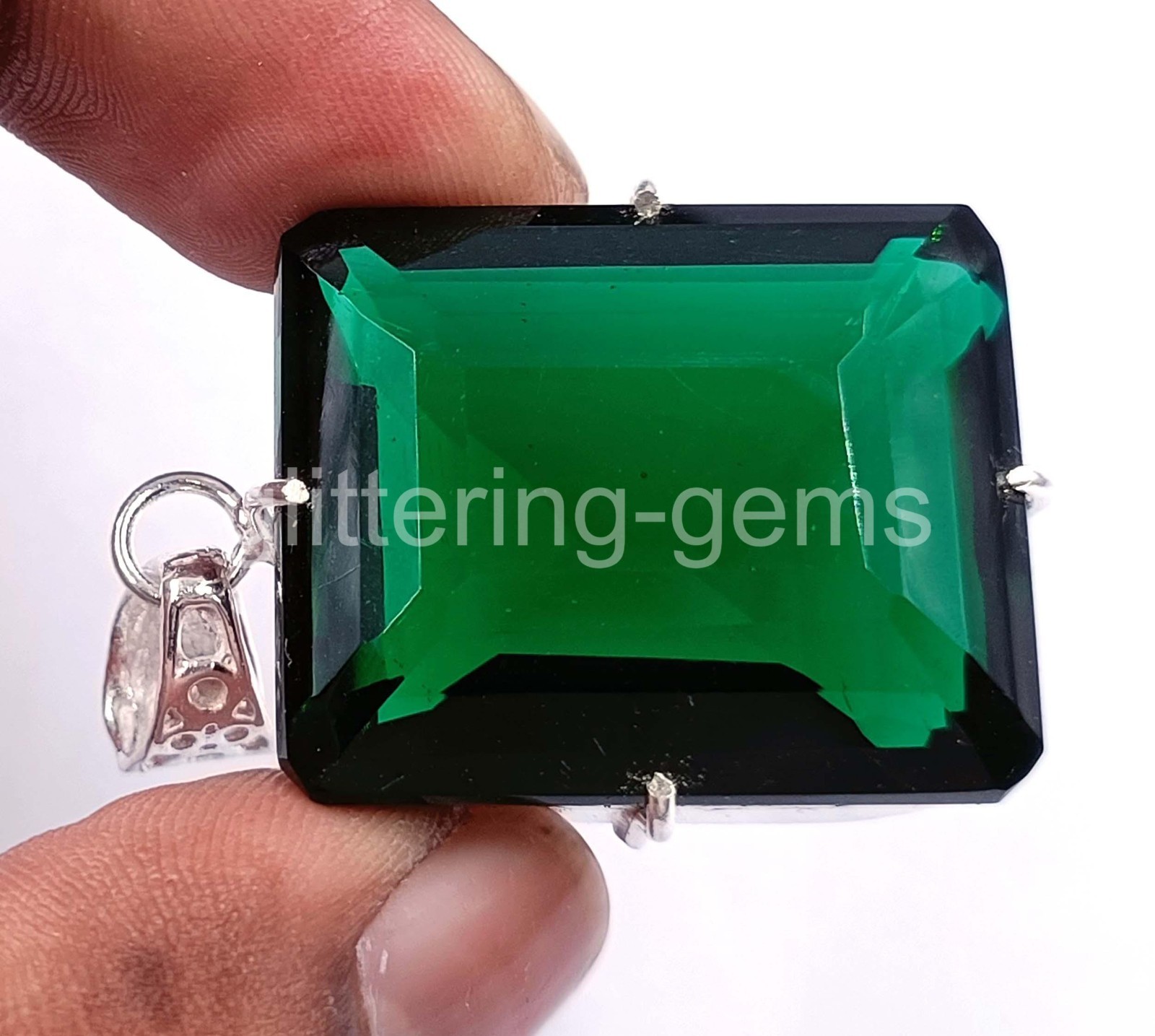 IGL Certified 94 Ct Natural Emerald Shape Gem Pendant 925 Sterling Silver 5DOI