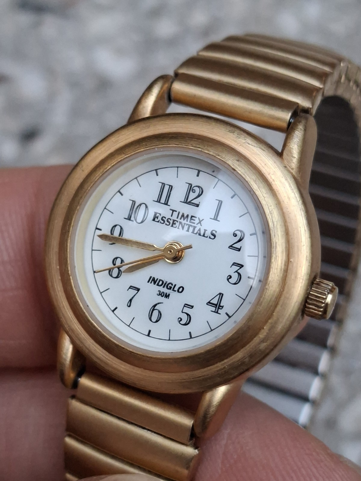 Timex Essentials Indiglo Gold Tone Quartz Watch Expansion Band WR 30M