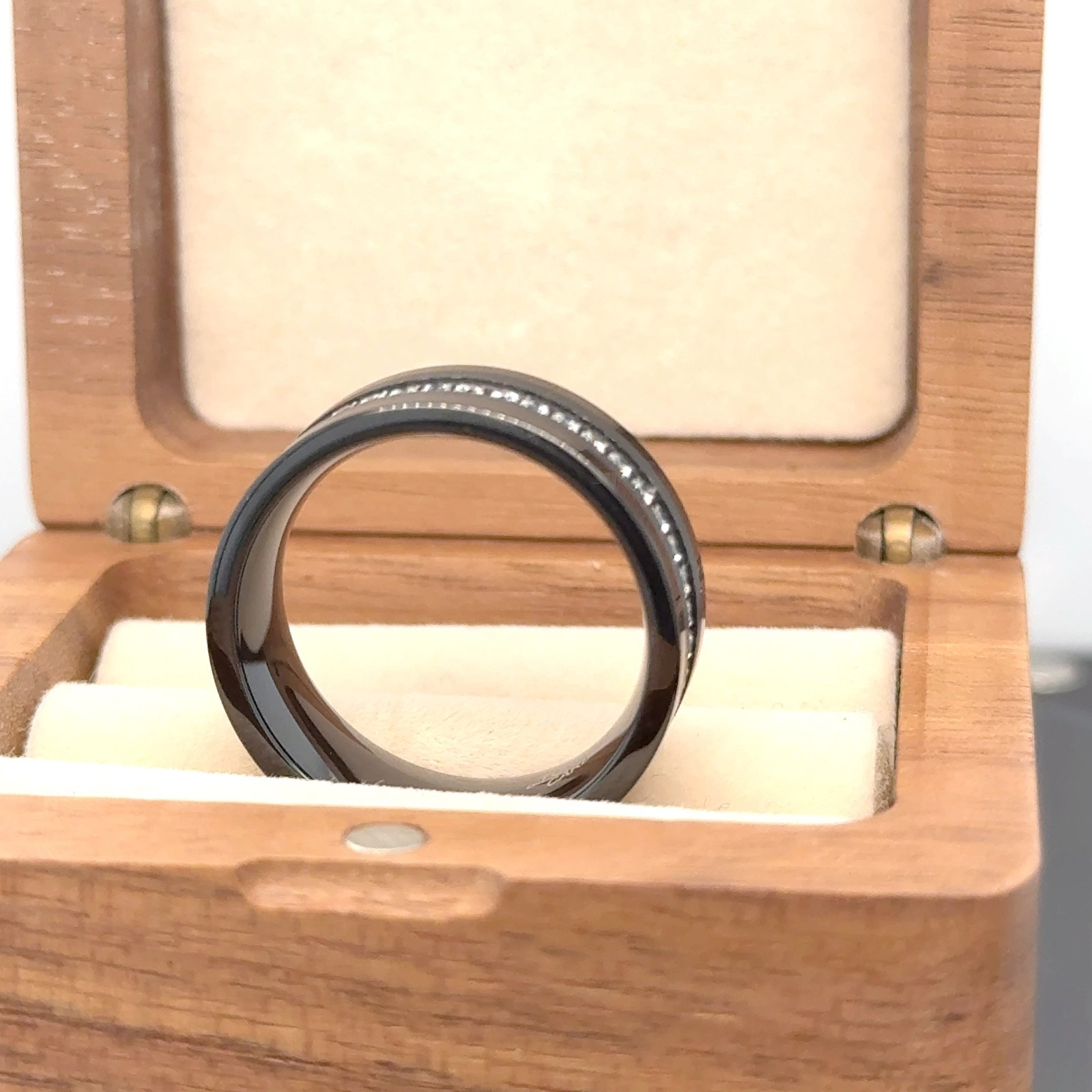 Couple Ring Gift Black Tungsten Engagement Ring White CZ Inlay Beautiful Band