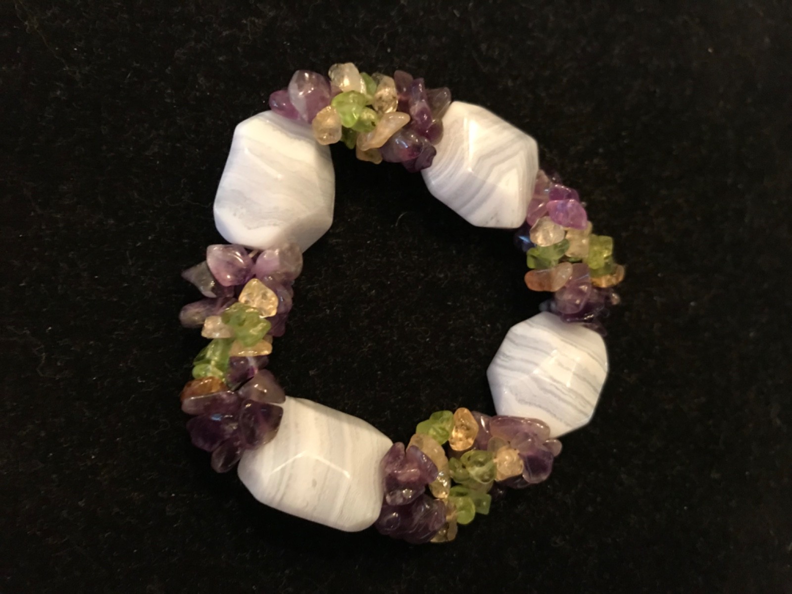 Multi Gem Stretchable Braceelet Amethyst Citrine Peridot