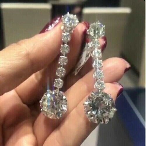 4Ct Round Lab Created VVS1 Diamond Drop Dangle Earrings 14K White Gold Finish