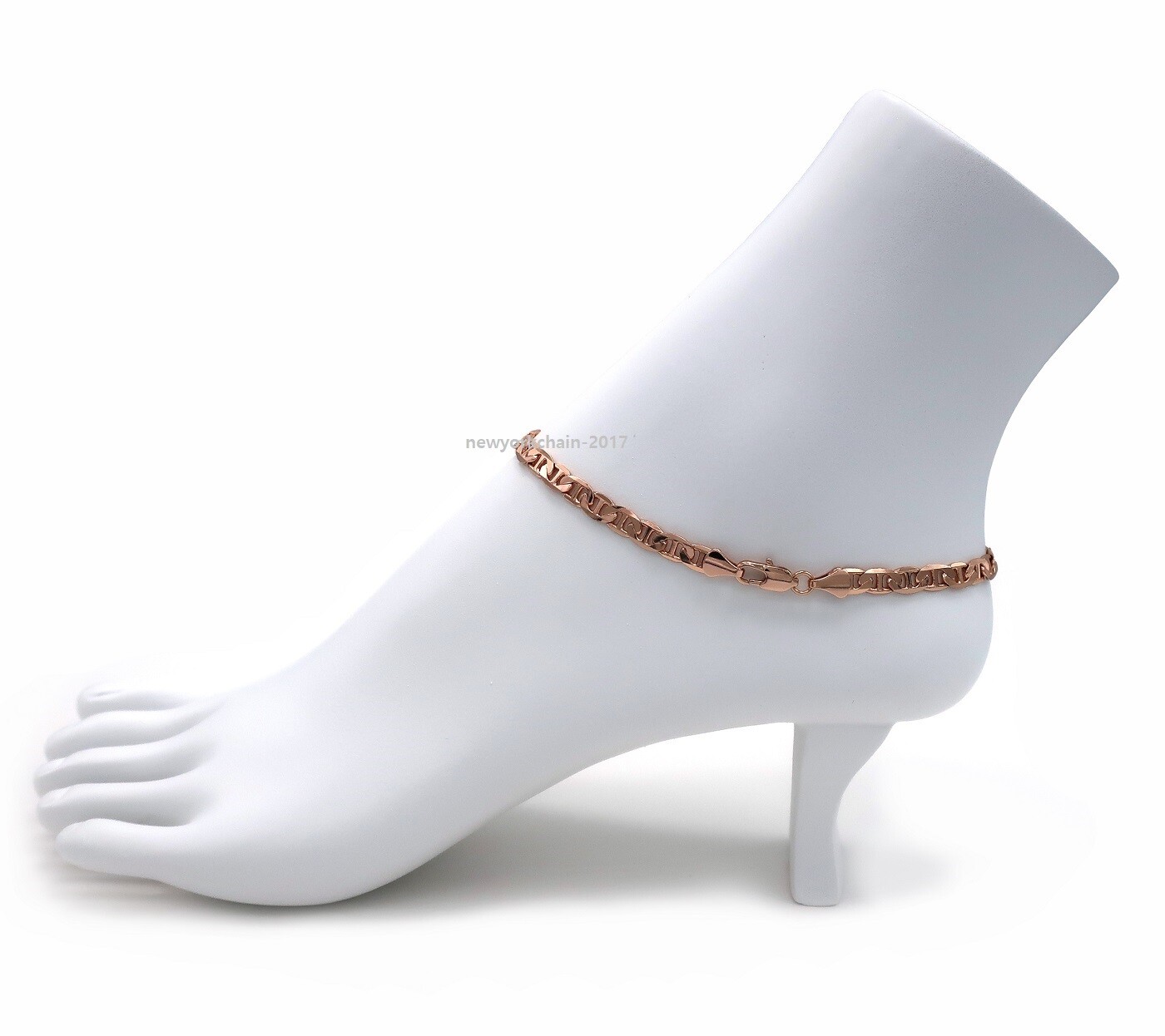 5mm Mariner Anchor Link Chain Quality Anklet Bracelet 14K Pink Rose Gold Plated