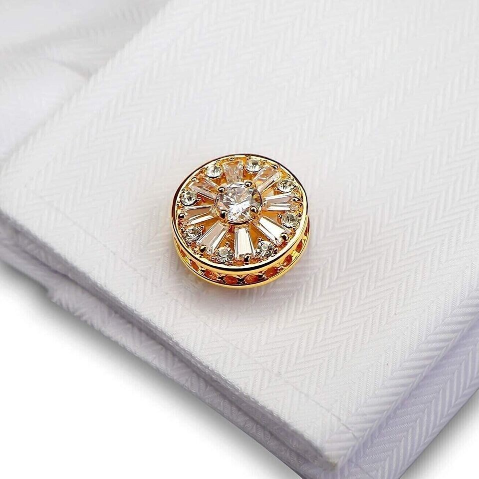 3Ct Round Lab-Created Diamond Men’s Fancy Style Cufflinks 14K Yellow Gold Finish