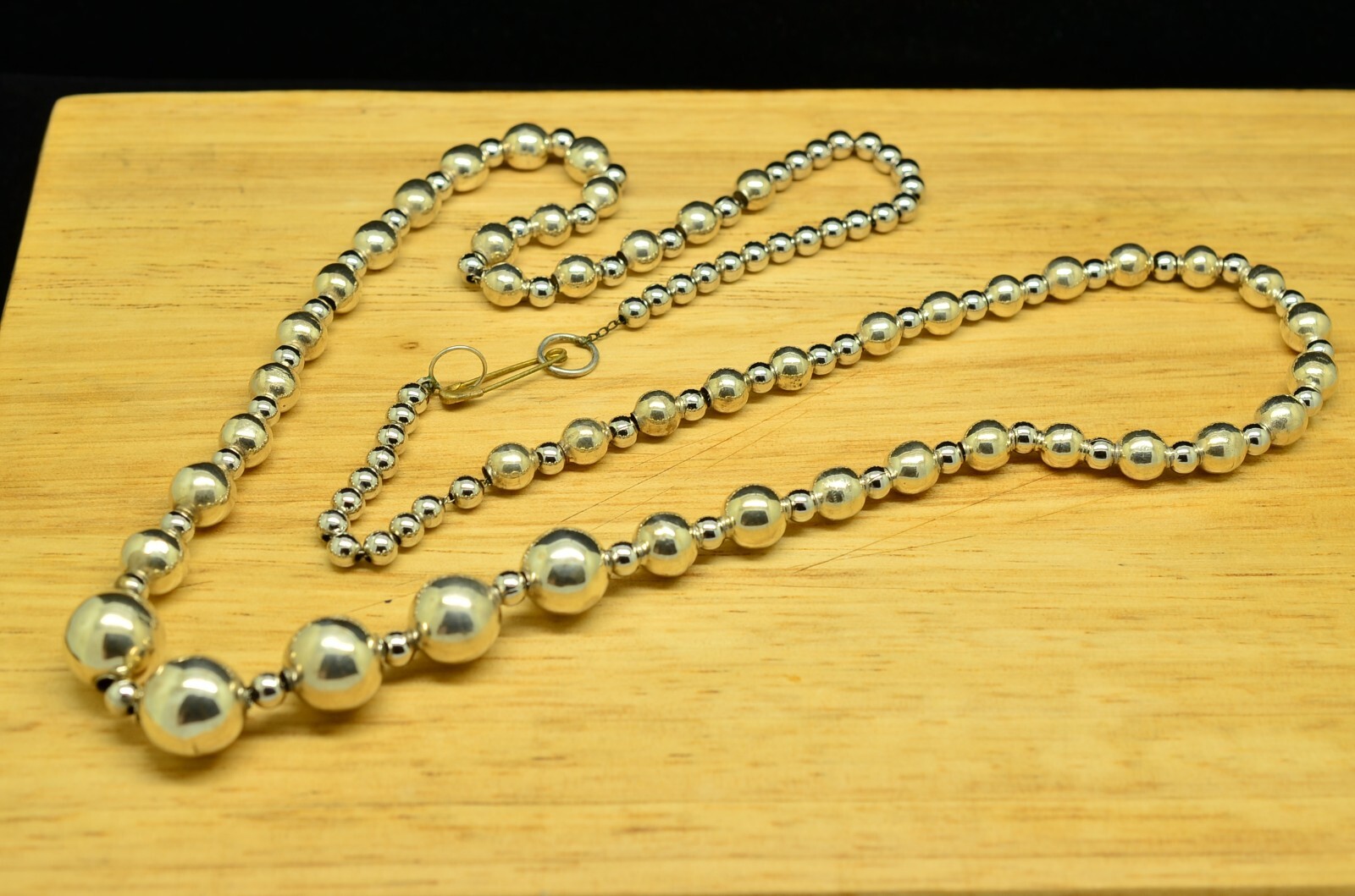 28″ 925 Sterling Silver Graduated Beaded Chain Necklace 4.5mm-12mm 28.5 grams