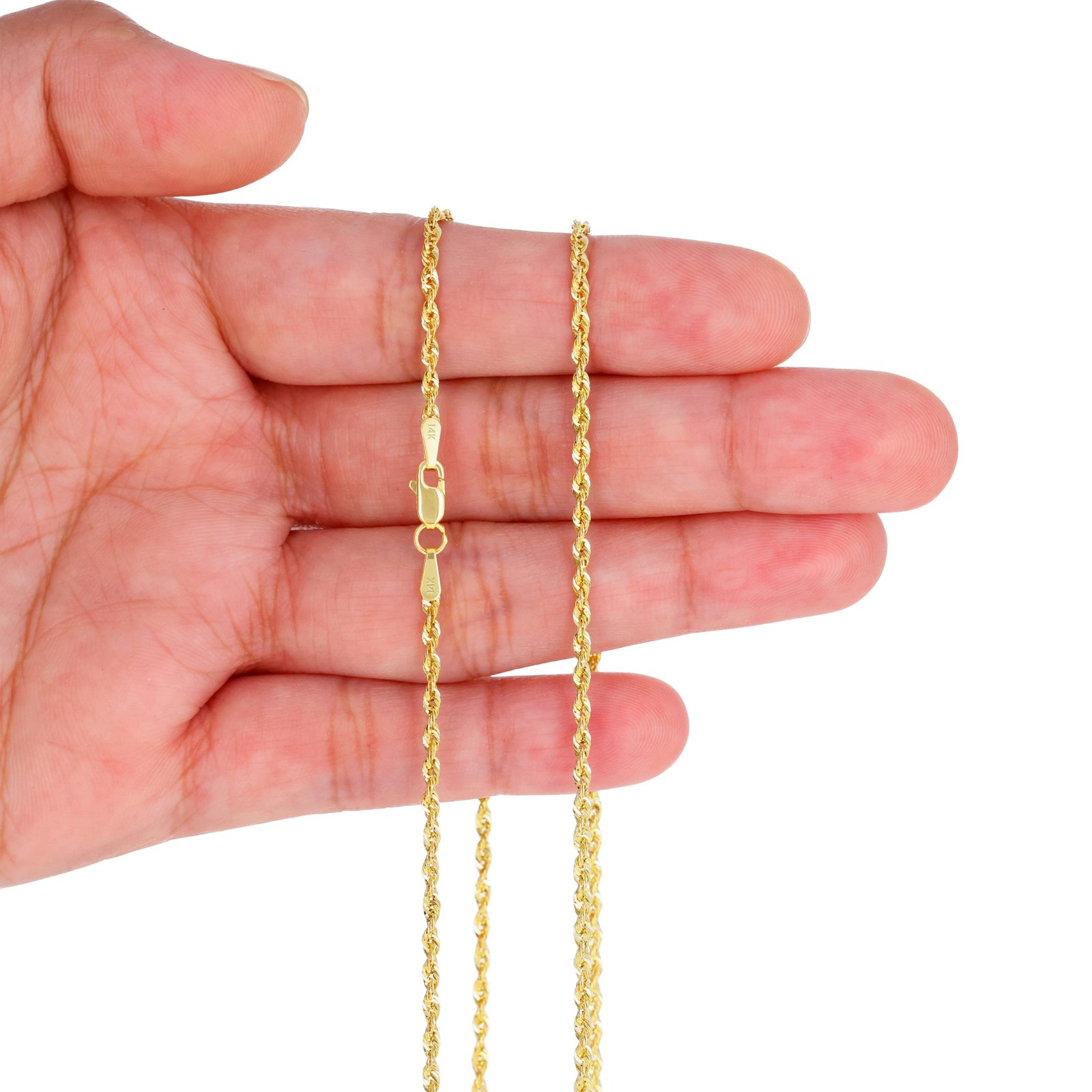 14K Yellow Gold 1mm-4mm Light Diamond Cut Rope Chain Necklace Men Women 16″- 30″