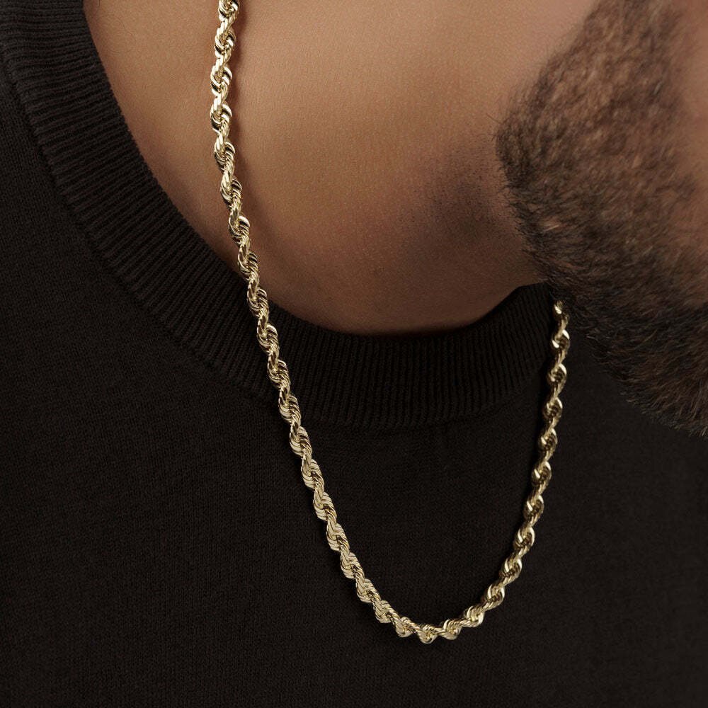 Men’s Women’s 14k Gold Plated Over Solid 925 Sterling Silver Rope Chain 4.50mm