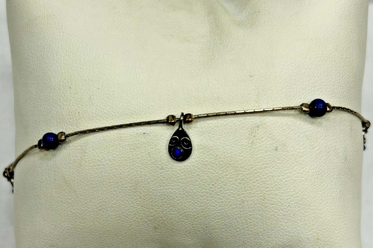 Signed RL 95 Sterling silver Blue Lapis Gemstone Anklet 11 Inches Ralph Lauren