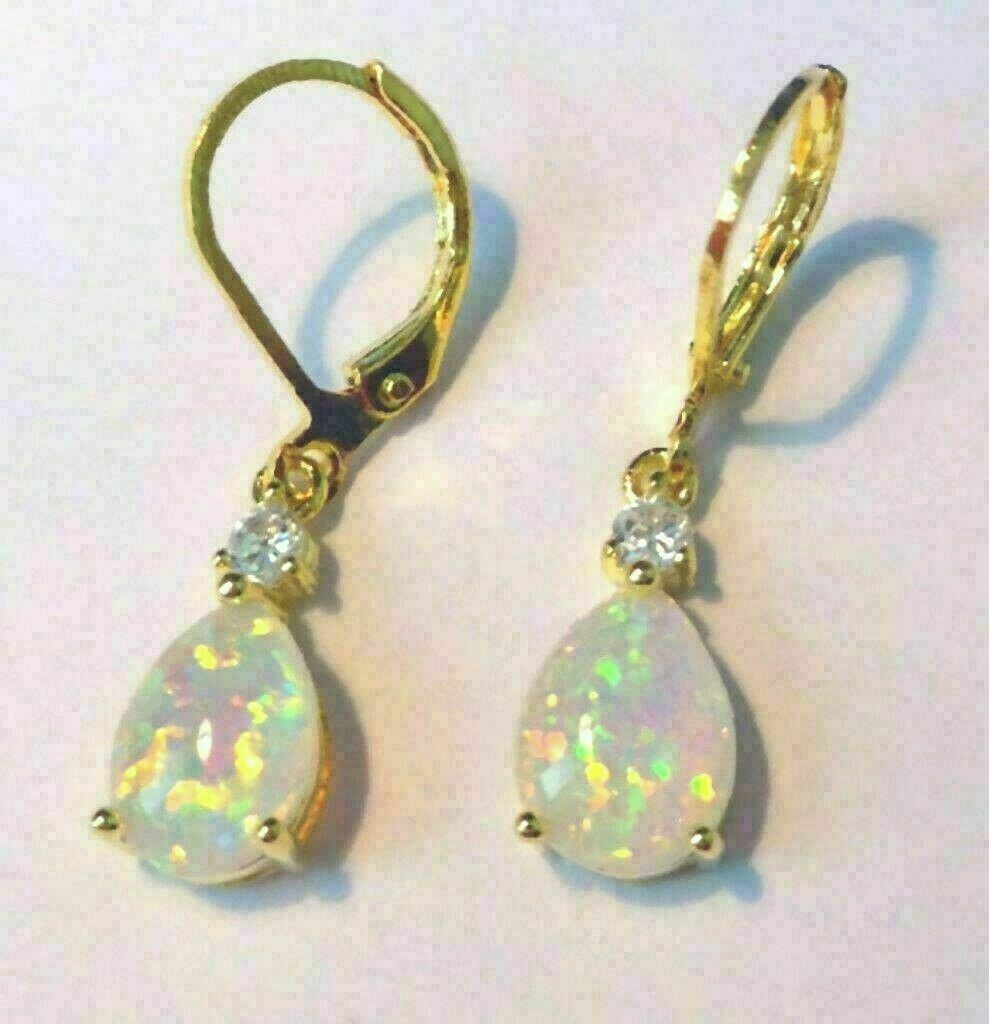 4.00Ct Pear Cut Fire Opal Diamond Drop/Dangle Earrings 14K Yellow Gold Finish