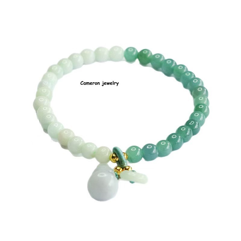 Natural Grade A Jadeite Gradient Two-Tone Bracelet 5mm Beads Safety Donut Pendan