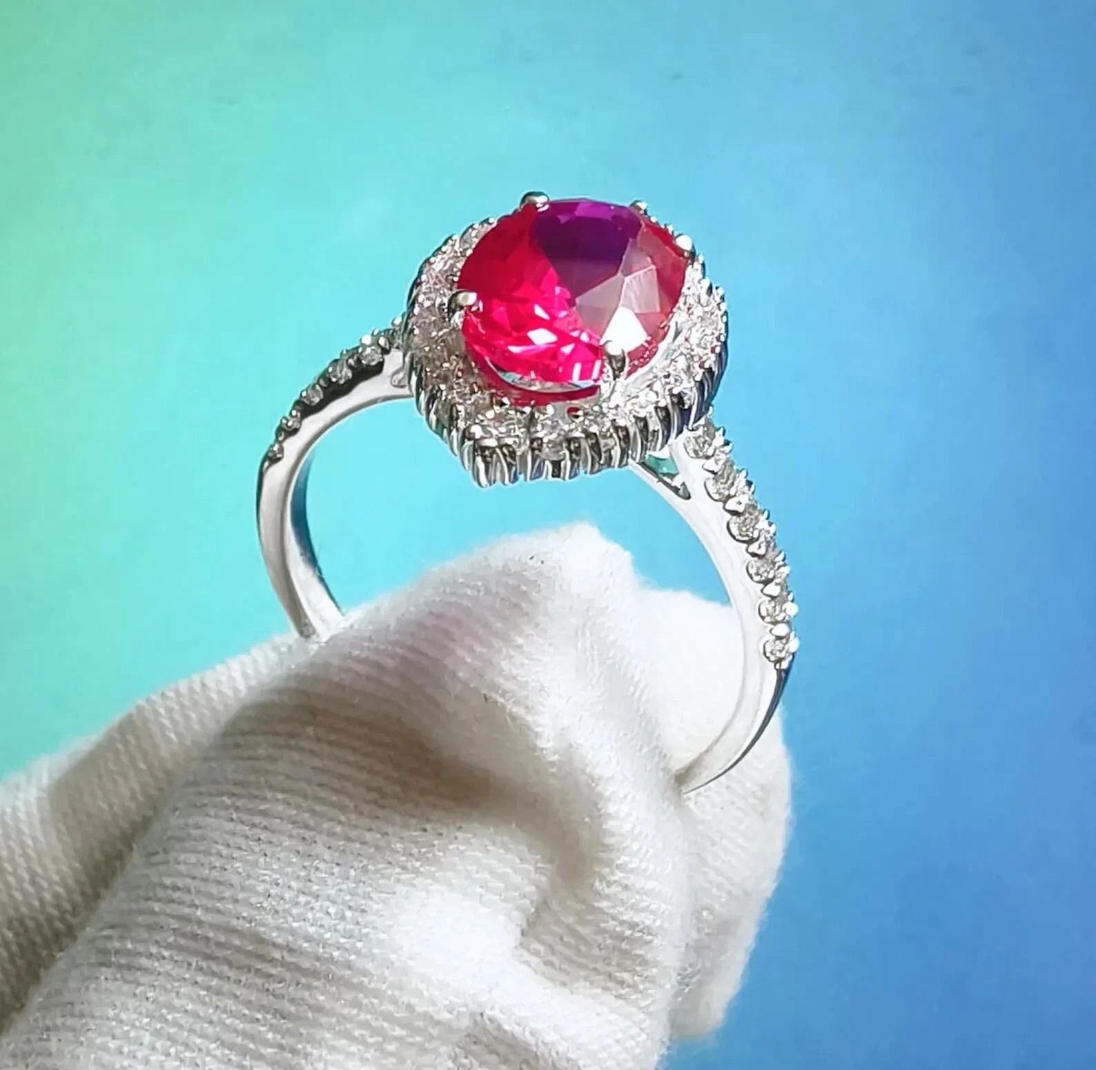 4.60 Ct Oval Cut Natural Ruby Diamond Engagement Ring 14K Solid White Gold 7