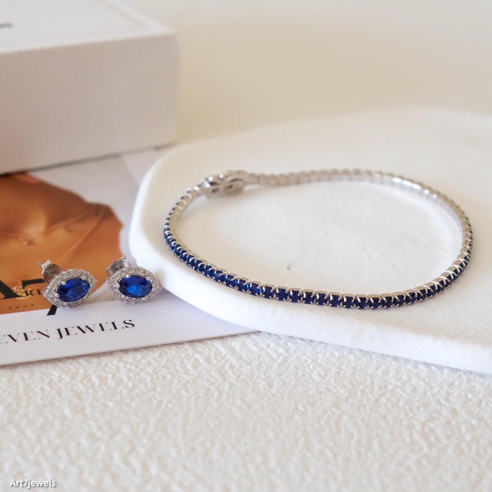 5 Ct Round Simulated Sapphire 925 White Sterling Silver Women’s Tennis Bracelet