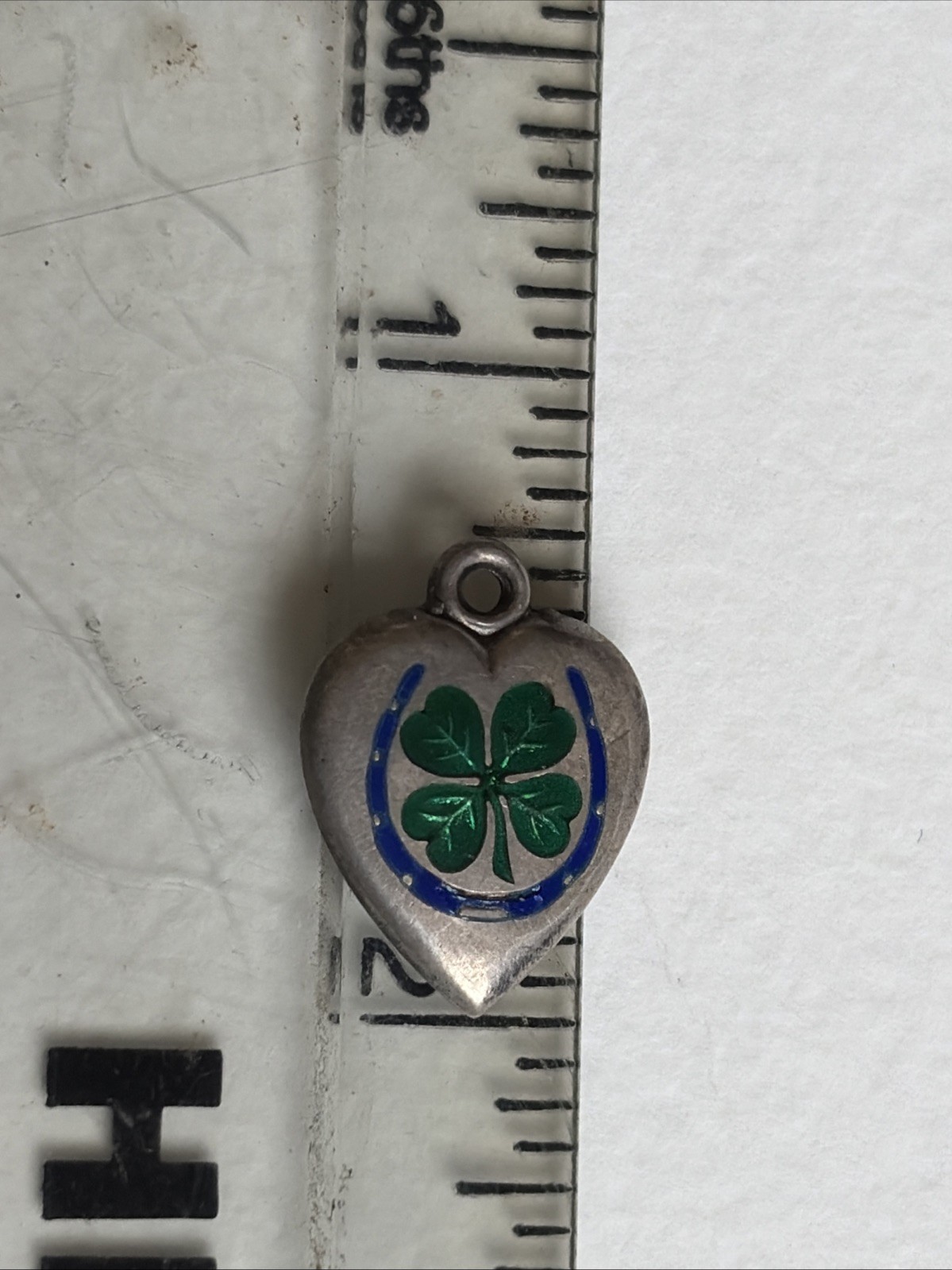 Vintage Sterling Enamel Lucky Heart Clover
