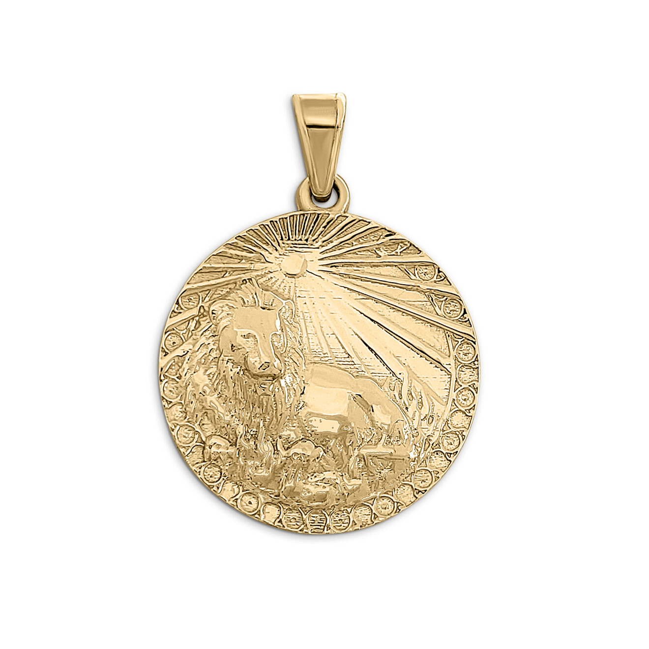 Real 18K Yellow Gold Leo Pendant, Zodiac Sign Coin Pendant Astrology Jewelry