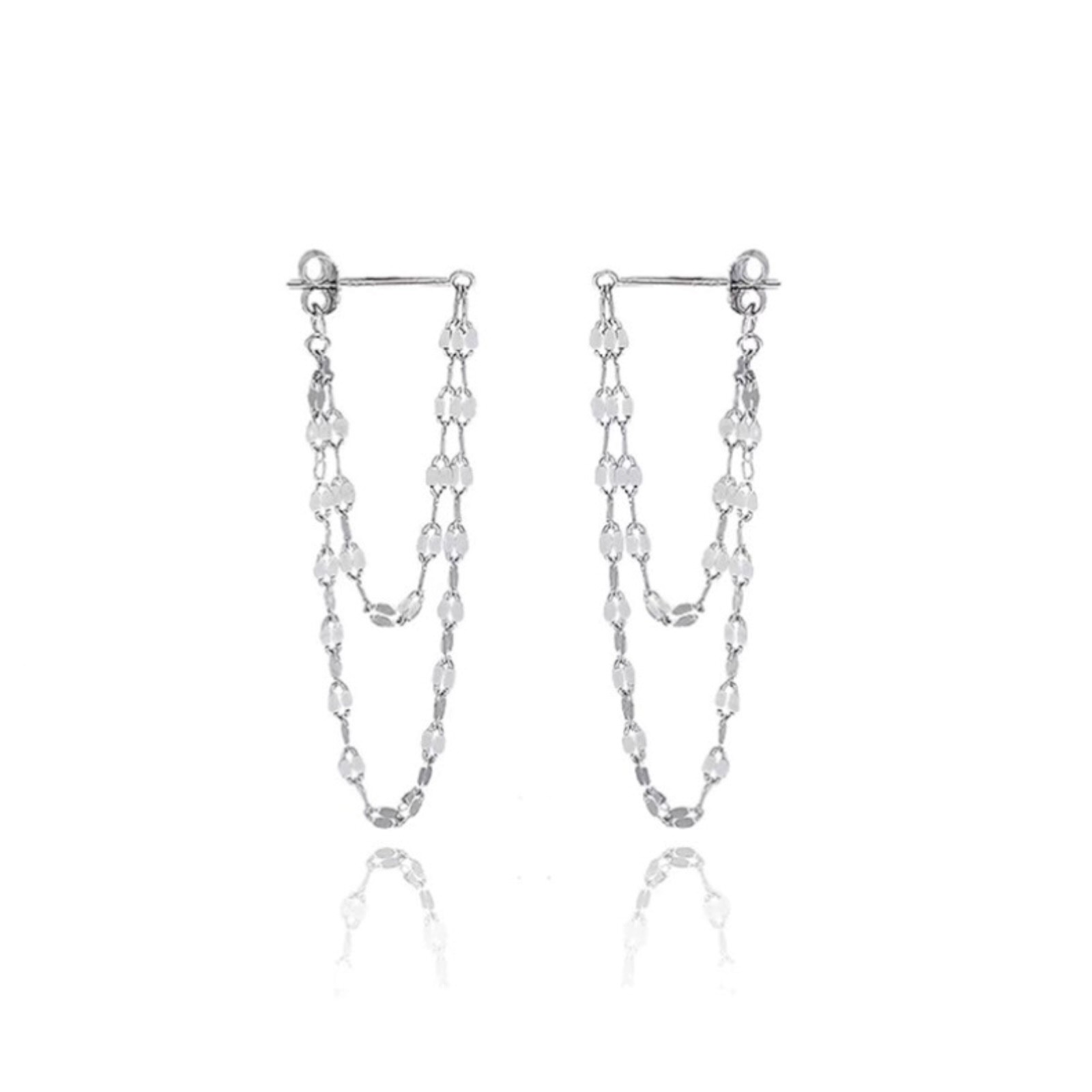A Pair Sterling Silver Plated Tassel Dangle Drop Stud Earrings Chain Gift C63