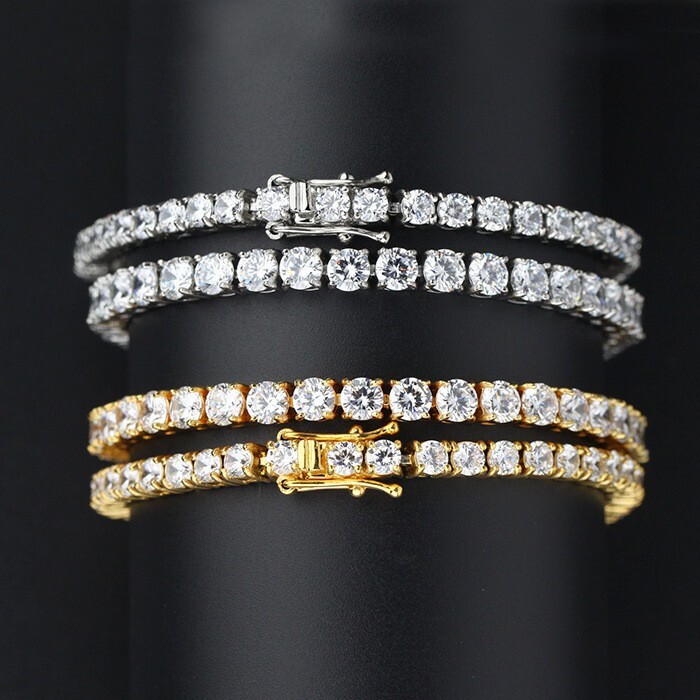 Mens Gold Plated Solid Stainless Steel Tennis Chain Necklace Bracelet 3mm-6mm