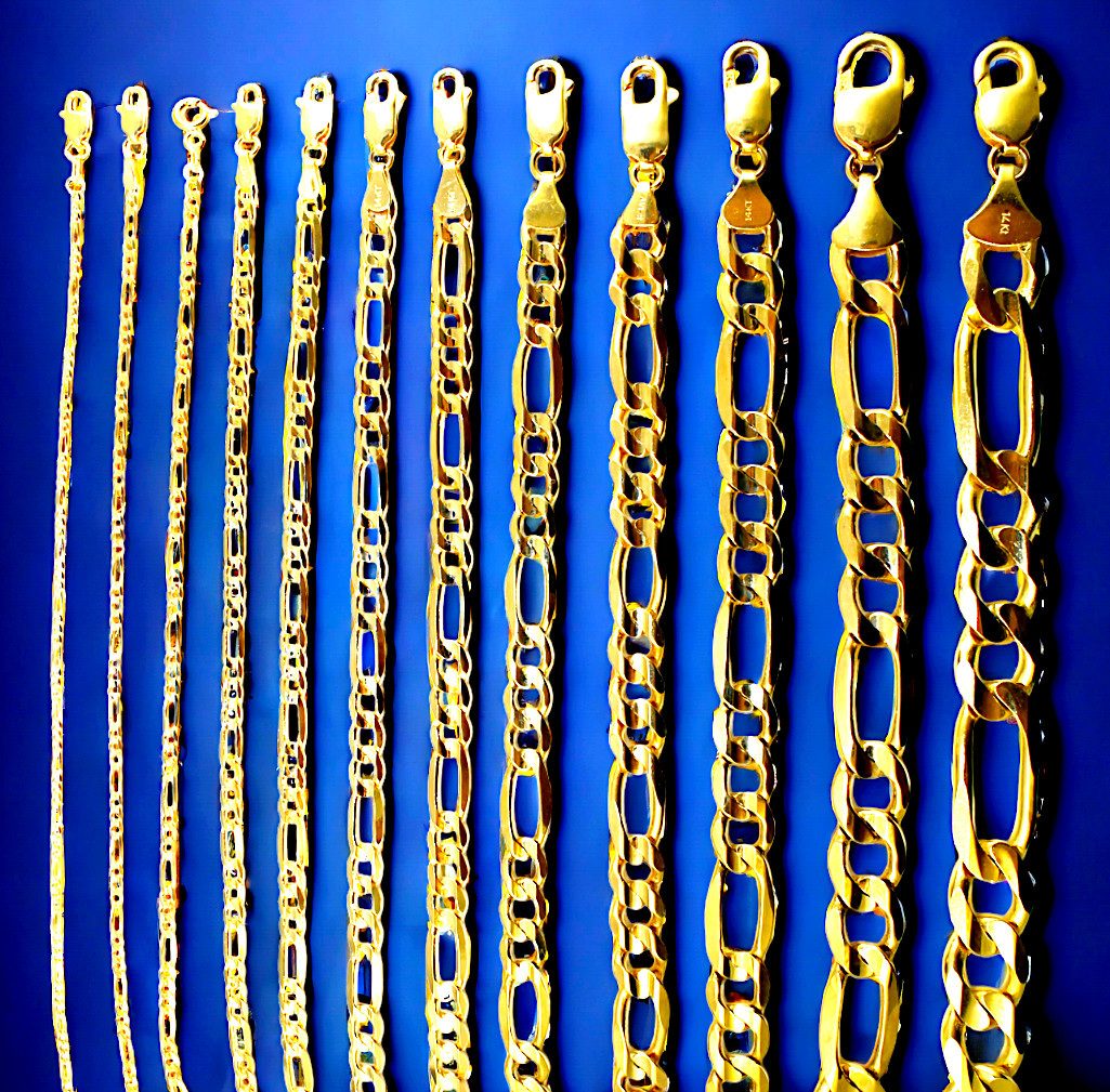 14K Yellow Gold SOLID Figaro Necklace Chain Link Real Gold 1.5mm-12mm 16″-30″