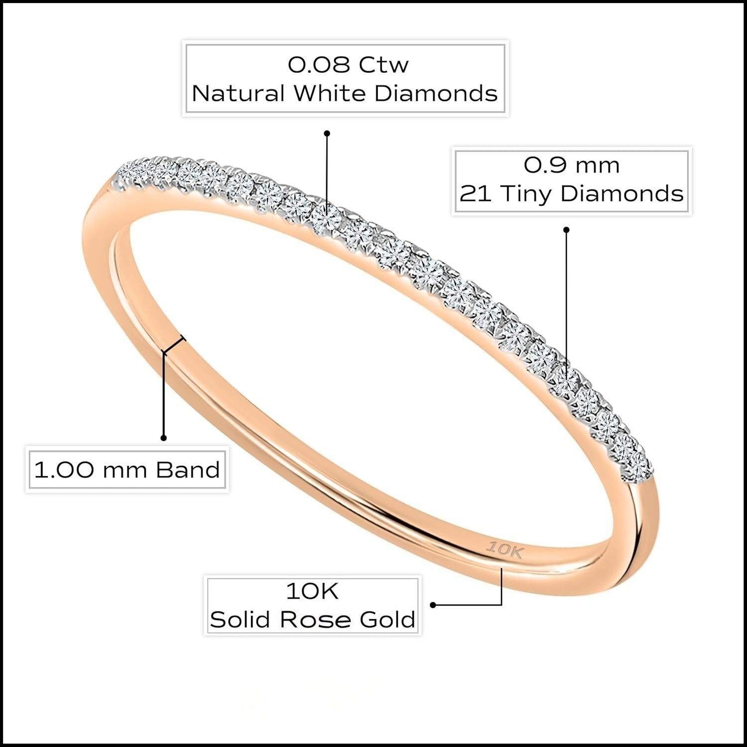 Stackable Wedding Band 10K Solid Gold 1mm Thin Natural Diamond Eternity Ring