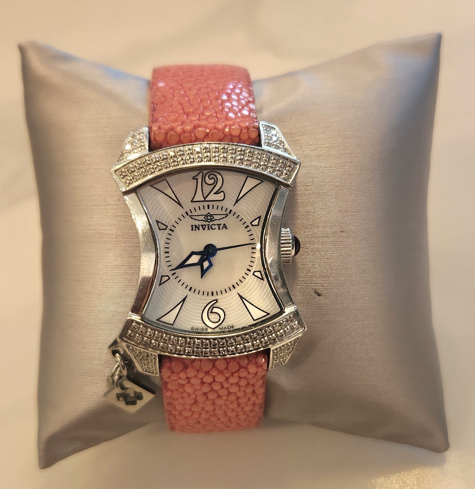 Invicta 24655 Swiss Made Women’s Watch Pink Genuine Stingray Crystal Bezel MOP