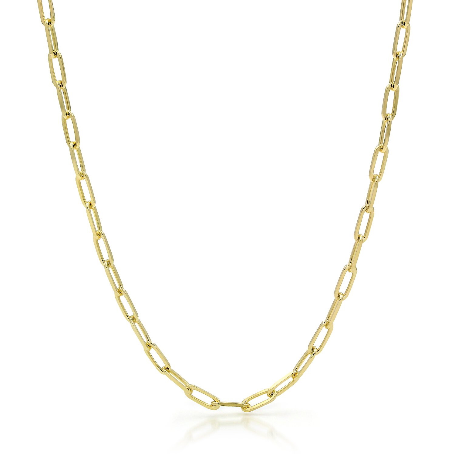 14k Yellow Gold 4mm Paperclip Chain Rolo Elongated Link Cable Necklace Women 16″