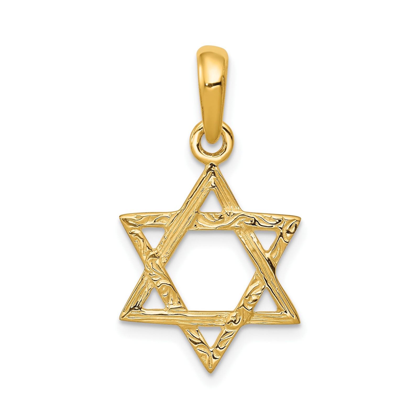 14k Yellow Gold Star of David Pendant Textured Jewish Symbol Necklace Charm