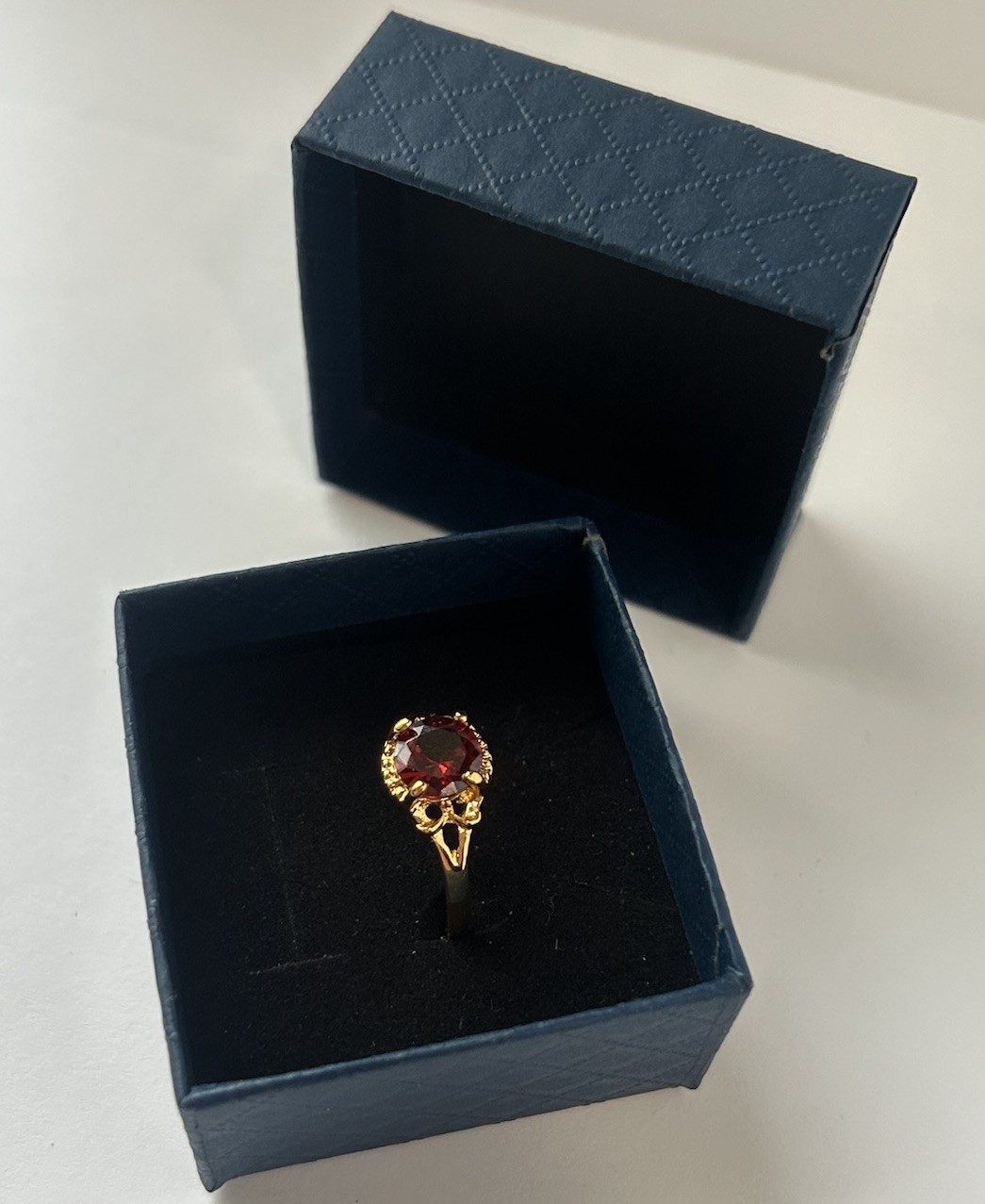 Vintage Red Cubic Zirconia Ring Gold Plated Womens Size 9