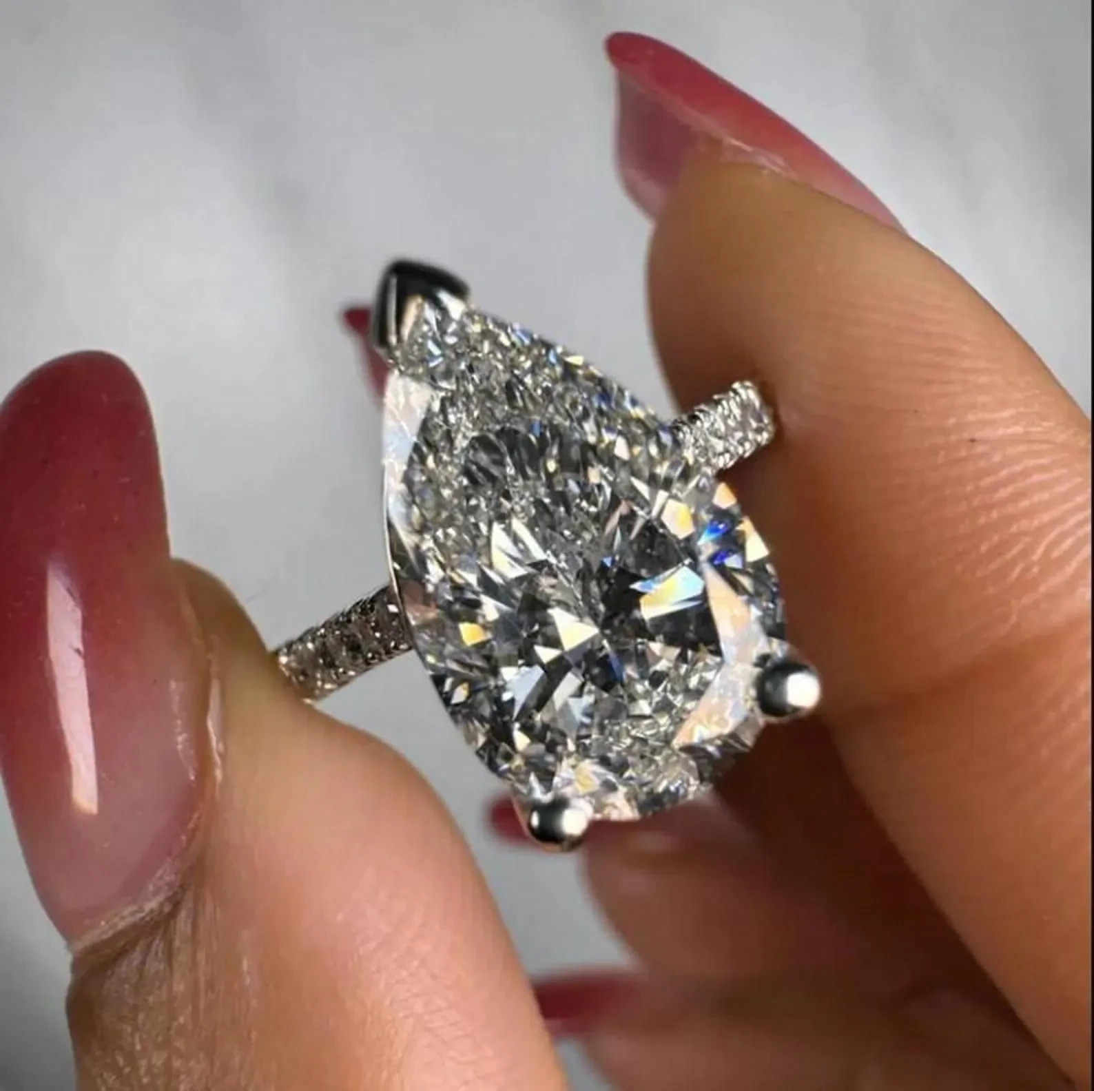 5Ct GRA Certified Pear Cut Moissanite Solitaire Engagement Ring 14k Gold Plated