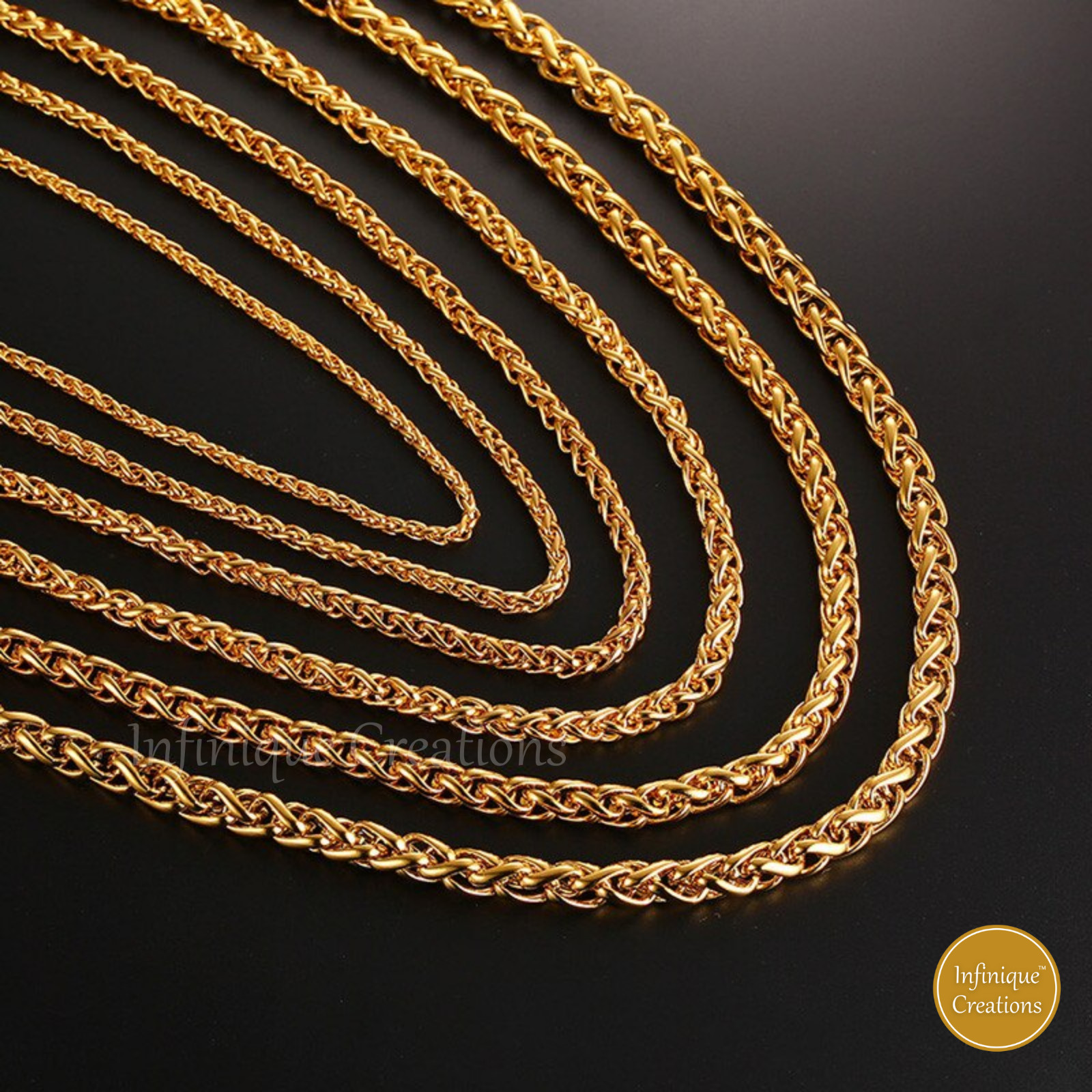 Stainless Steel Wheat Braided Chain 18K Gold Plated 7-38″ Men Bracelet Necklace