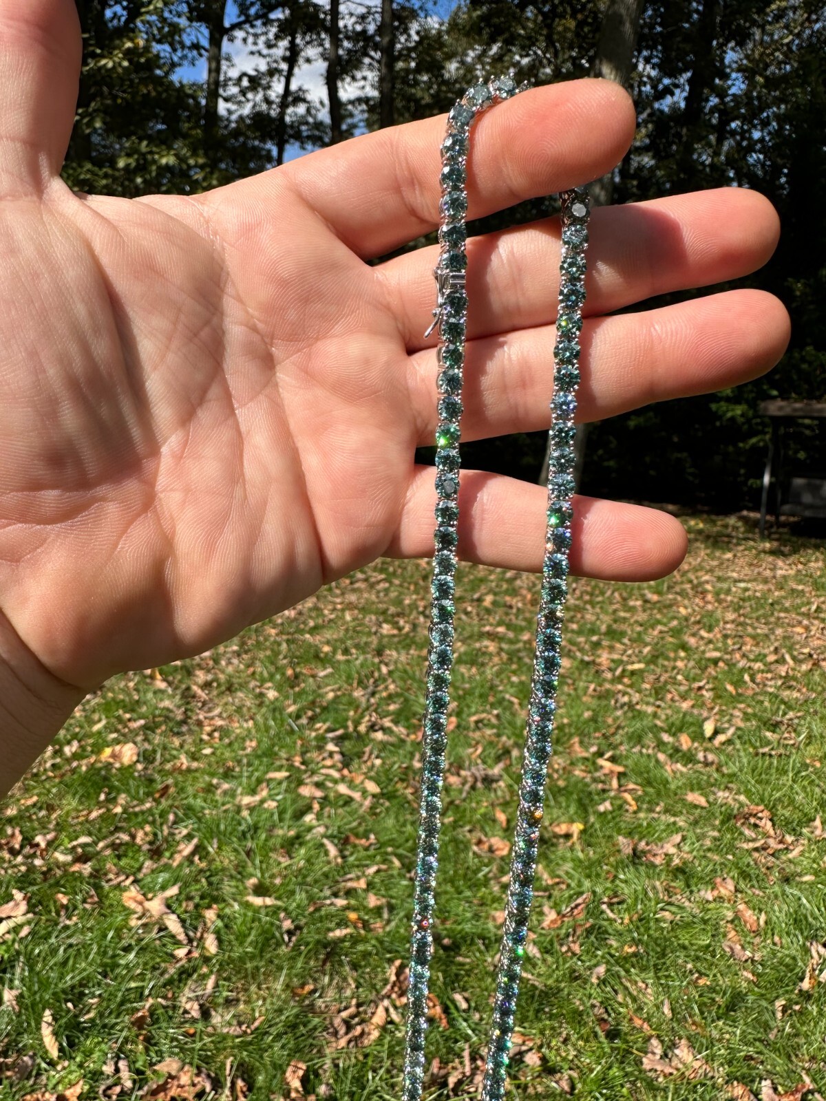 Blue Green MOISSANITE 5mm Tennis Chain 925 Silver Iced Necklace Passes Tester