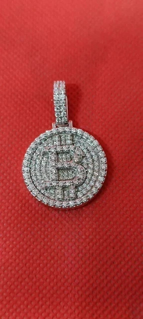 2.00 Ct Round Cut Natural Moissanite Bitcoin Charm Pendant 14k White Gold Plated